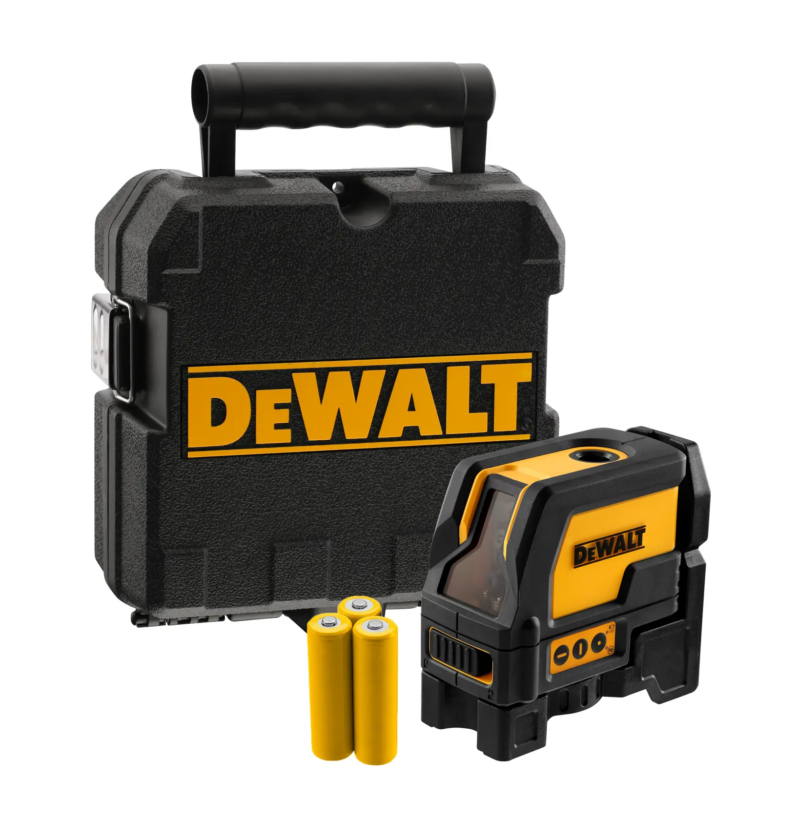 Nivel láser compacto DEWALT DW0822 amarillo y negro para mediciones precisas en construcción o fotografía.