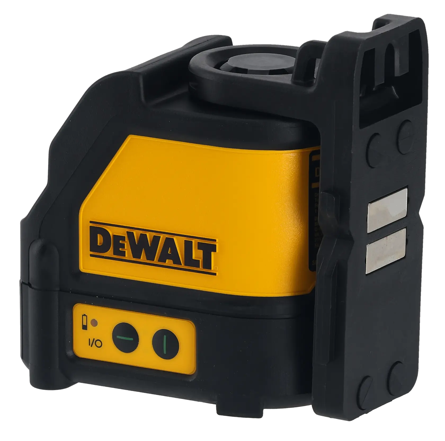 Nivel láser verde DEWALT DW088CG con carcasa negra y amarilla, controles y logo en el lateral.