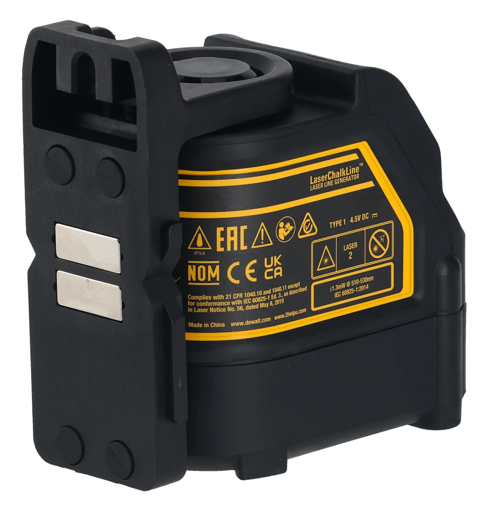 Nivel láser DEWALT DW088CG de líneas verdes, compacto, diseño negro y amarillo, útil para alineación precisa.
